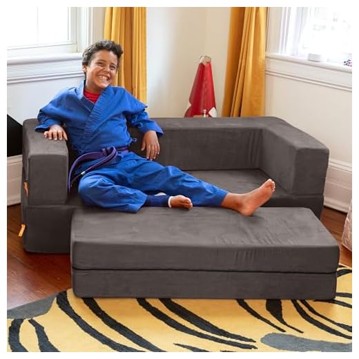 Jaxx Zipline Sofa & Large Ottoman 3 in 1 Fold Out Sofa, Big Kids Edition, Charcoal
