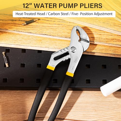 Image of Deli DL2612 12 inch Water Pump Plier with 7 Position Adjustment & High Torque Grip Carbon Steel Heat Treated Head for Plumbing Home and Mechanical Purpose (Pack of 1, Yellow)