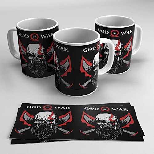 newseny God Of War - Taza con dibujo de God of war de Ceramica | 330ml Regalo Gamer (God Of War Doble - Negro)