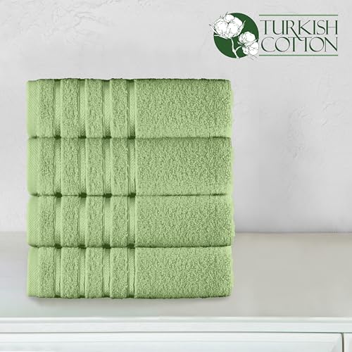 Image of Elegant Comfort 100% Turkish Cotton 4 Lines Viscose Stripe Luxury 4 Pack Hand Towel Set - Ultra Absorbent and Soft 16 x 28 Inch Premium Hotel Spa Quality Towels for Everyday Bath Use, Sage