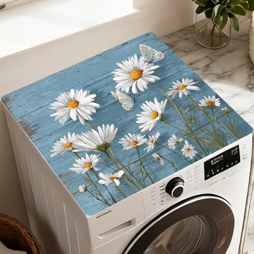 Image of Washer Dryer Top Cover Mat, Non-Slip Laundry Room Decor, Laundry Room Kitchen Appliance Decor Protector Universal 23.6 inchx19.7 inch (Daisy)
