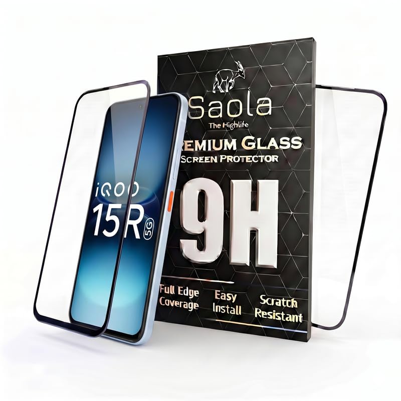 Image of Saola HD+ Oleophobic Tempered Glass For IQOO 15R (PACK OF 1) with Hassle-less Installation Kit. Full screen Coverage. 6.59 inch