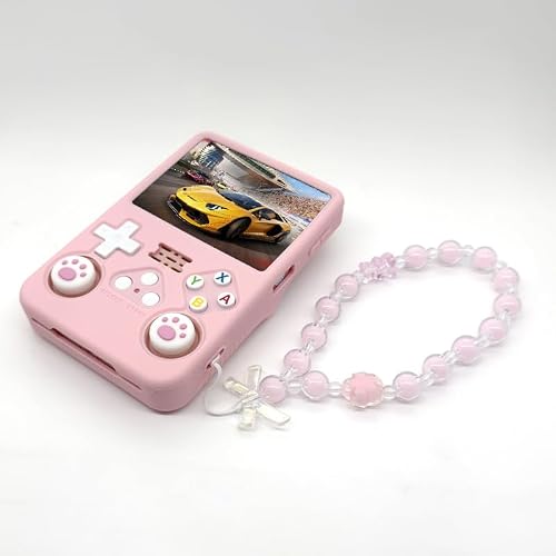 Silicone Case for R36S Handheld Game Console Protective Case with Lanyard Button Cover Accessory for Gift (Pink)