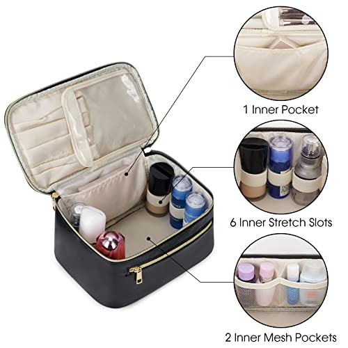 Travel Makeup Bag with Brush Compartment, Large Cosmetic Bags, PU Leather Makeup Case with Handle - Image 4