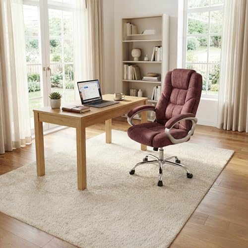 Image of Ergonomic Ortho-Support High Back Executive Office Chair, Beige PU Leather, Quilted Design, Adjustable Height, Padded Armrests, 360 Swivel with Wheels for All Day Comfort (Burgundy)