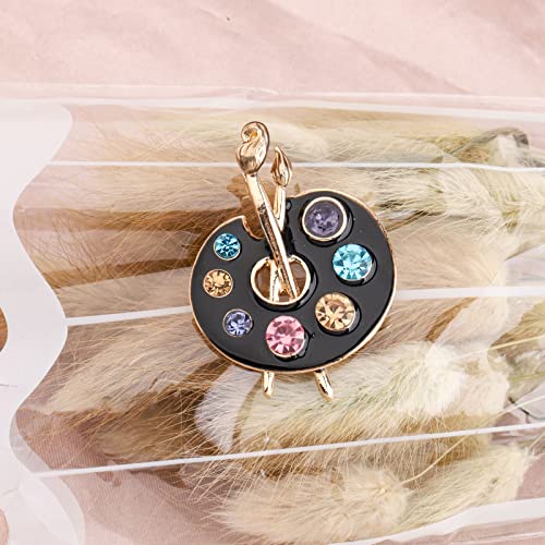 Image of UJIMS Painter Palette Brooch Pin Artist Painter Gift Jewelry Art Teacher Gift Paint Brush Rhinestone Lapel Pin for Men Women