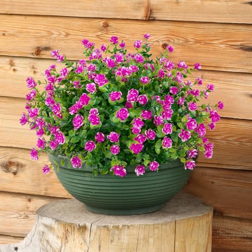 Image of Bassion Artificial Flowers for Outdoors Decoration UV Resistant, Fuschia | faux plants, fake plastic eucalyptus, greenery stems, indoor outdoor use, Garden fence patio window box porch planter decor