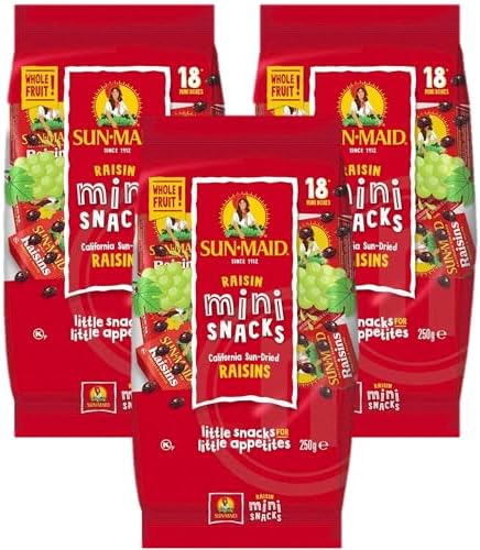 Sun-Maid Raisins – 18 Mini Boxes (14g Each) – Pack of 3 – Natural Dried Fruit – Healthy Vegan Snack – Gluten-Free – Perfect for Kids Lunchboxes, Baking, Cereal, and On-the-Go Snacks