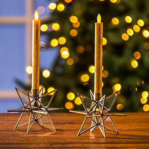 Evergreen Brass Moravian Star Taper Candle Holders, Copper Rose, 7 inches tall, 7 x 7 x 5 inches - Image 2