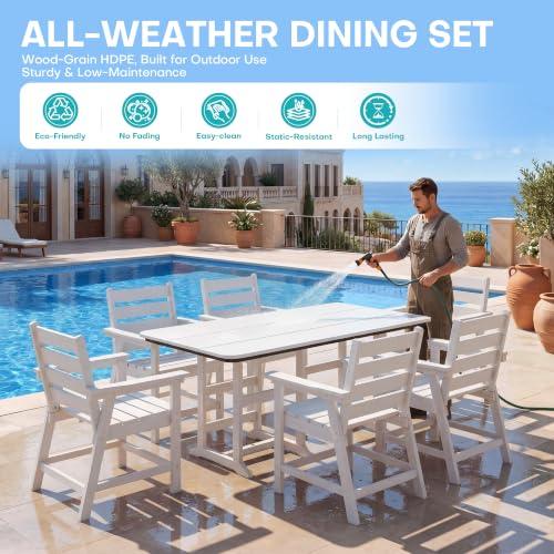 Image of 5-Piece Dining Set, HDPE Table & 4 Chairs, White | HDPE Dining Set: 69.1 inch Table + 4 Chairs, 380 lbs, 304 Stainless, All-Weather, No Rust No Crack, Outdoor Patio Garden