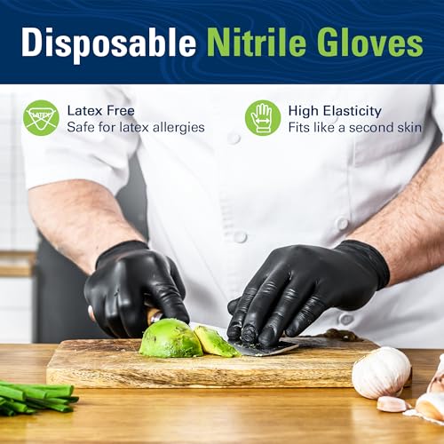 Image of SWIFTLITE Black Nitrile Gloves, Food Safe Disposable Gloves Latex Free, Rubber Gloves Powder Free for Cooking, Kitchen Clean