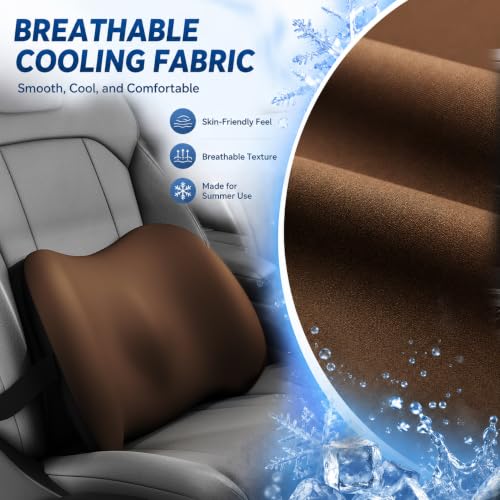 Image of Cooling Lumbar Support Pillow for Car, Memory Foam Car Back Cushion | Cool-Touch Car Seat Back Pillow for Driving, Adjustable Strap, Cool-Touch Ergonomic Lower Back Support Pillow, Office Chairs