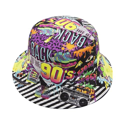 YAMEIZE Retro 90s Bucket Hat for Men Women Fashion 90s Outfits Rave Sun Cap Packable Fisherman Bucket Hat