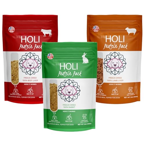 Image of HOLI Freeze Dried Dog Food Topper - 3 Pack 2oz /Bag (Beef Liver, Lamb Liver, Rabbit) Mix in Flavor Enhancer, 100% All Natural