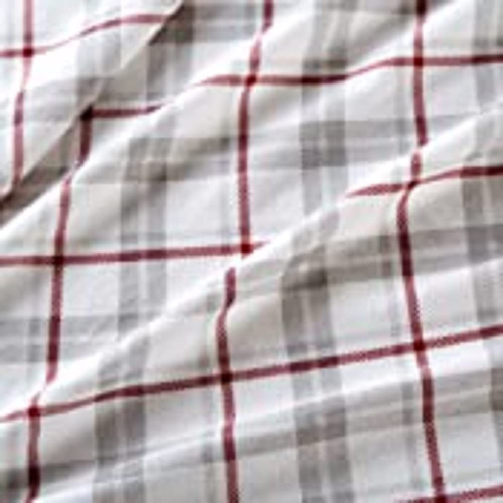 Comfort Spaces Sábanas cálidas de Franela de algodón Transpirable con Bolsillos Profundos y Fundas de Almohada, tamaño King, Cuadros Gris/Rojo, 4 Piezas