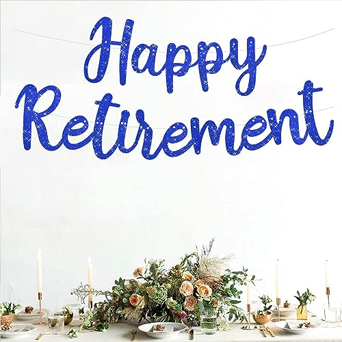 Image of BEISHIDA Pre-Strung Glitter Blue Happy Retirement Banner Party Decoration | NO DIY,Happy Retirement Sign,Retirement banner for Women & Man,Retirement Party Supplies