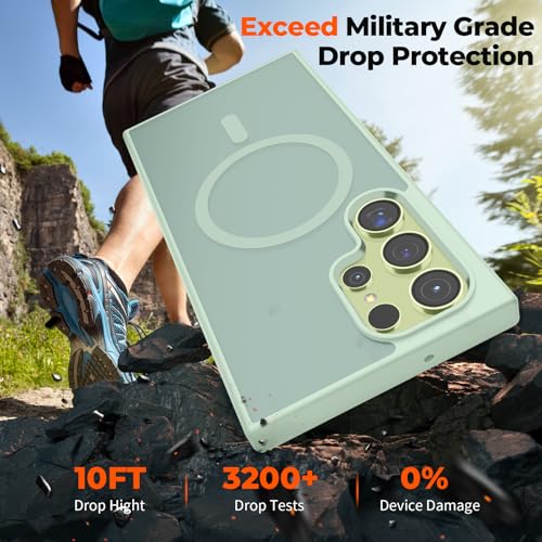Image of SUPFINE Magnetic for Samsung Galaxy S23 Ultra Case, (Built-in Magnets) (Military Grade Drop Protection) Slim Translucent Shockproof Phone Case,Light Green