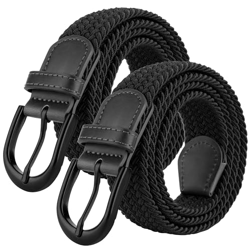 Image of Mile High Life | Braided Stretch Elastic Belts | Pin Oval Solid Black Belt Buckle | PU Loop End Tip Men /Women /Junior Belt
