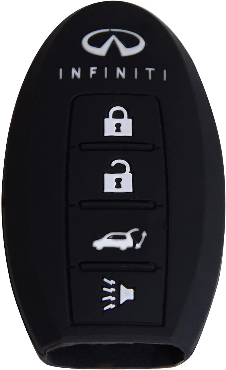 Auto keyless New Black Protecting Bag Silicone Remote Key Case Cover for 4 Buttons Infiniti G Series G37 JX35 Q Series Q50 Q60S Q70L QX EX FX M Smart Key Case Shell Fob (Black)