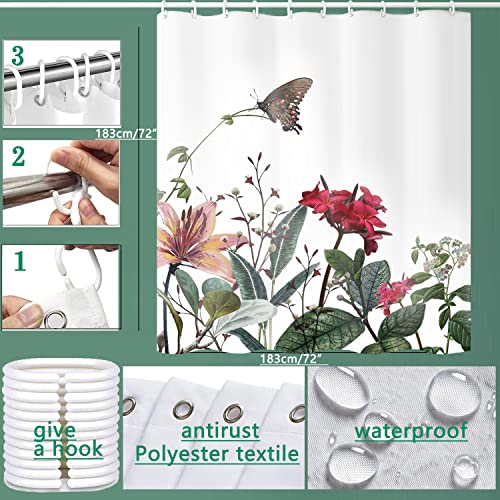 Niidder Shower Curtain, Fabric Shower Curtain Black Butterfly Floral Shower Curtain - 72" W X 72" L With 12 Hooks For Home Hotels Shower Curtains For Bathroom, Waterproof Shower Curtain Liners #TOP1