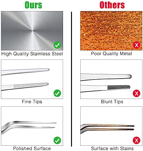 SelfTek Stainless Steel Tongs Tweezers 5 Piece Set, 3 Pcs 6.3 Inch Tweezers ,4.7 Inch Flat and Slant Fish Bone Tweezers Pliers for Chef Cooking Utensils,Precision Serrated Tips, Beauty Utensils