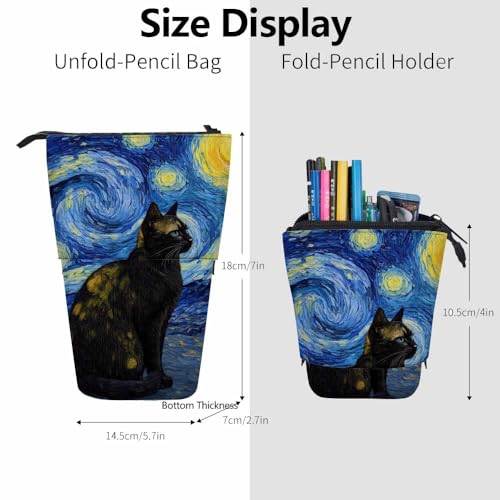 Image of Swono Shambhala Cat Pencil Case Vincent Van Gogh Impressionist Art Sky Scene Standing Pencil Case Pencil Pouch Pencil Holder Blue