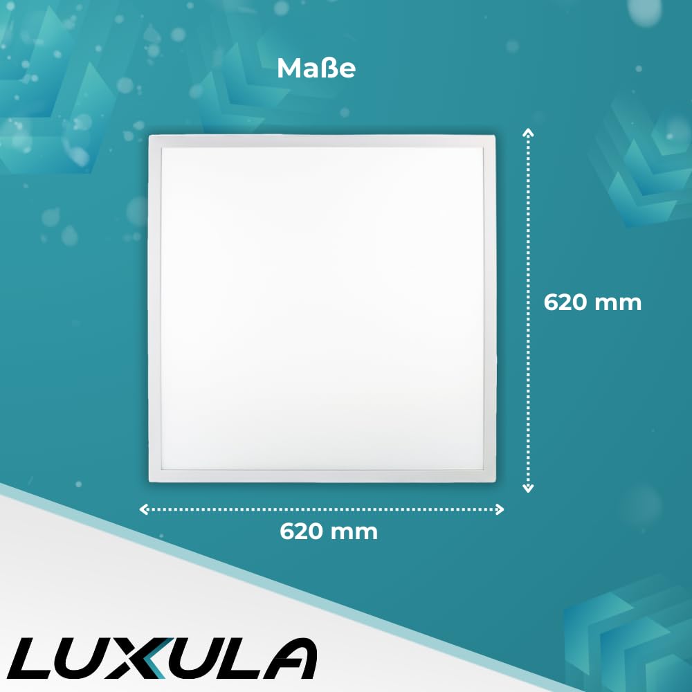 LUXULA LED Panel 62x62cm 36W 3600lm 4000K Neutralweiß Rasterleuchte mit Netzteil 230V flimmerfrei Deckenleuchte
