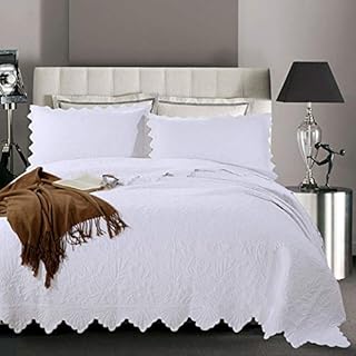 XCXDX 3 Pieces Of Solid Color Bedding Set, Jacquard Coverlets With 2 Pillowcases, Lightweight Throw For All Season White 210×240cm