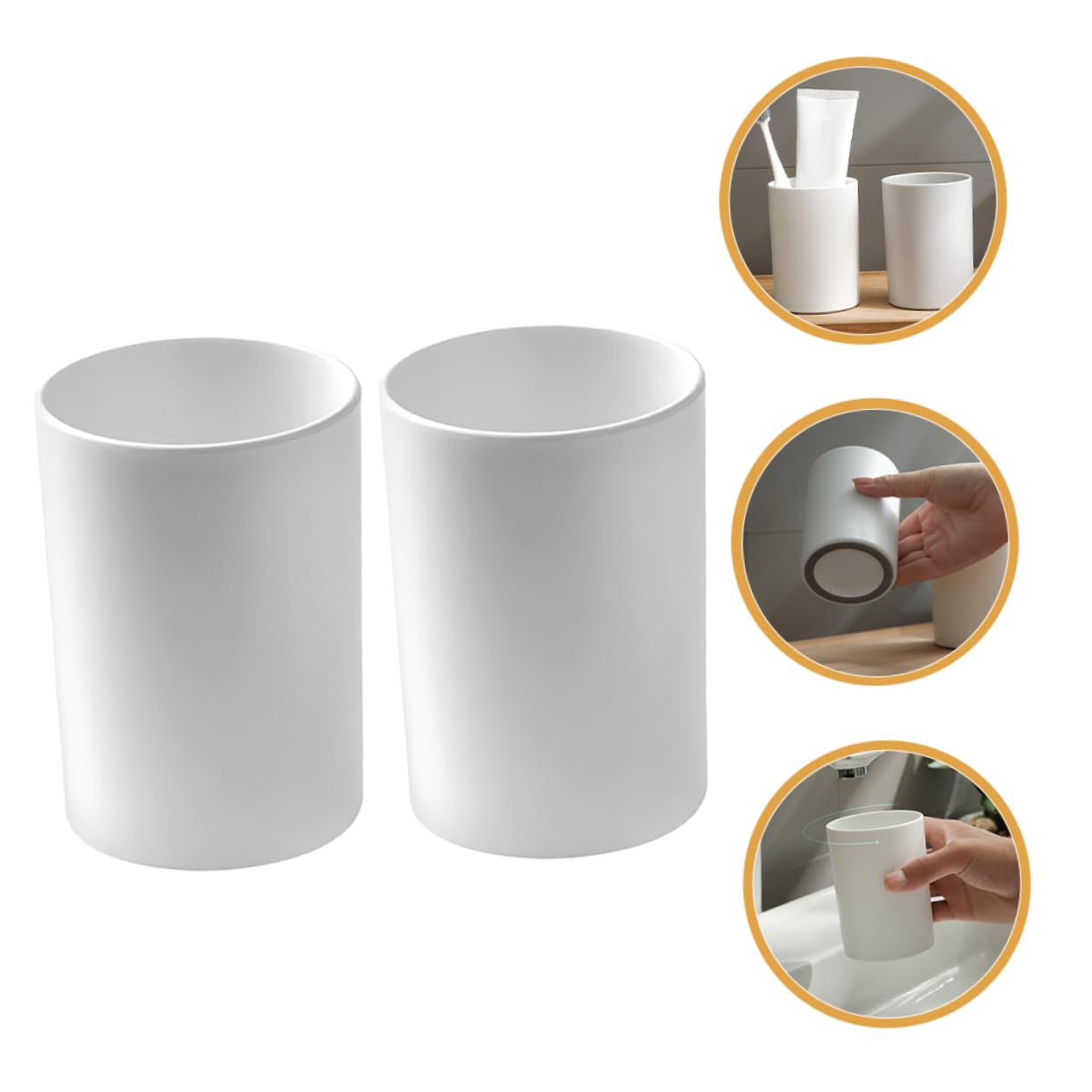 RORPOIR 2pcs Simple Mouthwash Cup Reusable Toothbrush Holder for Bathroom Elegant Design Pp Material White