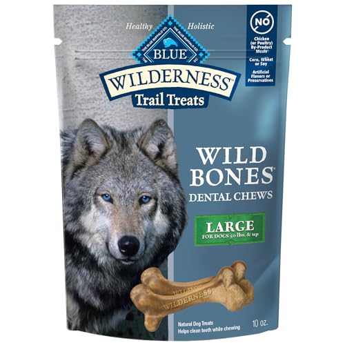 Blue Buffalo Wilderness Trail Treats Wild Bones Large Dental Chews, Grain-Free Dog Bones For Large Dogs Made with Natural Ingredients, 10-oz Bag