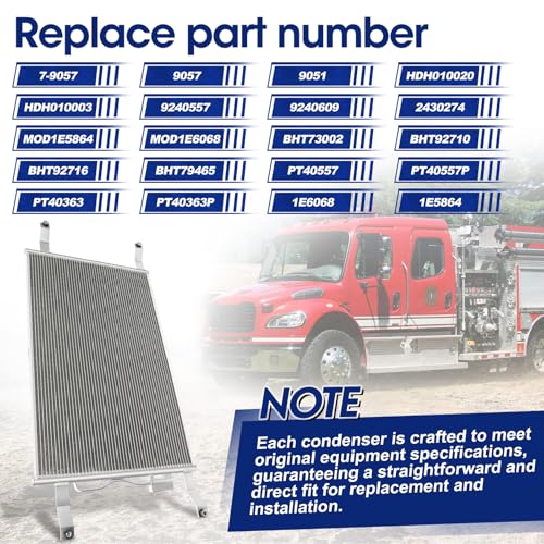 Image of Air Conditioning A /C Condenser Compatible with Freightliner Sterling Truck Models # 7-9057, HDH010020, HDH010003, 9240557, 9240609,BHT73002, BHT92710