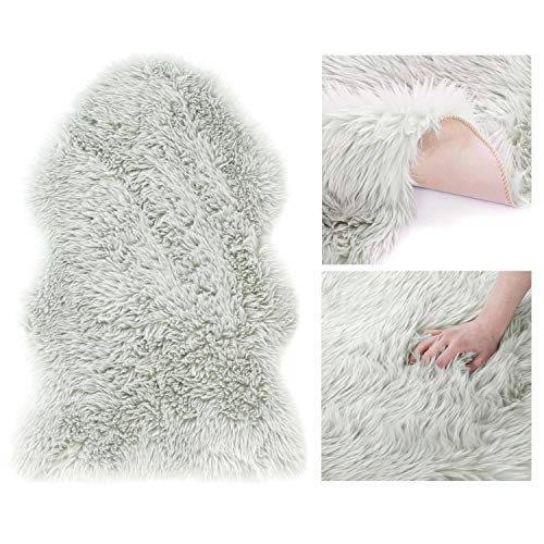 AmeliaHome Alfombra de Piel de Cordero Artificial Dokka de Acero 75 x 150 cm