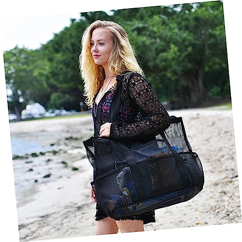 Mobestech Portable Mesh Beach Tote Bag Black Water Resistant Storage for Clothes Bath Essentials for Travel Family Outings3