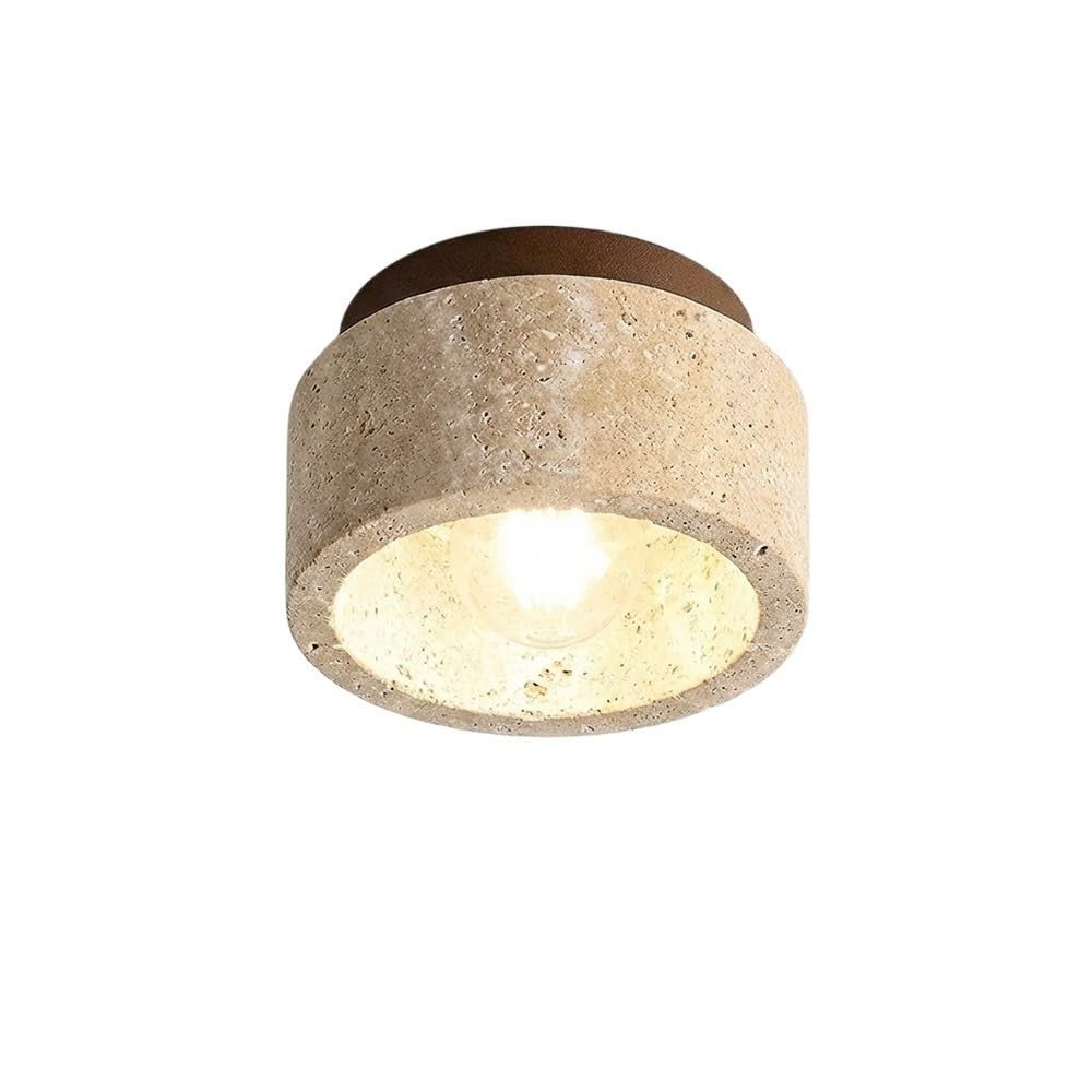 ITOSUI Modern Travertine Flush Mount Ceiling Light Solid Wood Black Small Stone Shade 4.7-Inch Celing Lamp Fixture for Hallway Entryway Corridor Kitchen E26 Base 3 Color Lighting(Beige,1-Pack)