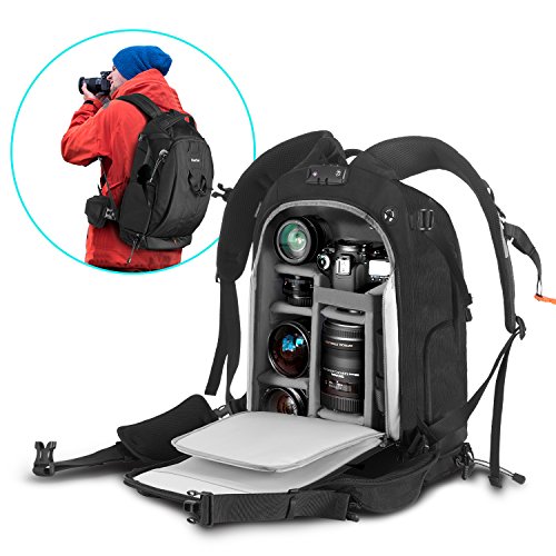 Camera Backpack Camera Bag with Waterproof Rain Cover, Modular Inserts, YKK Lockable Zipper