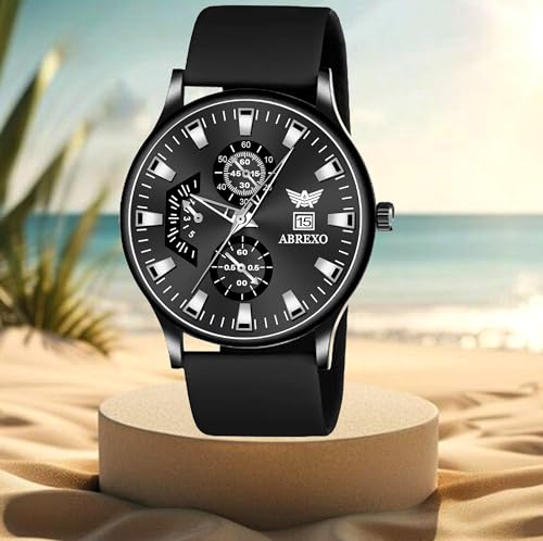 Image of Speed-Master Series Round Dial Date Working Silicone Strap Analog Quartz Mechanism Boys Watch for Men