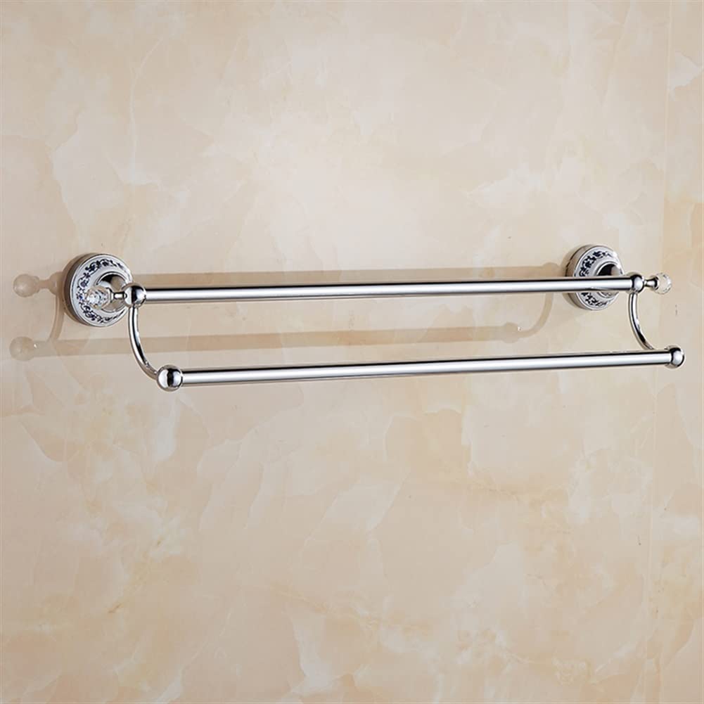 GLETSF Exquisite European Style Towel Rack Crystal Silver Bath Towel Rail Storage Rack Antique Bathroom Hardware Pendant Towel Bar Double Pole Color