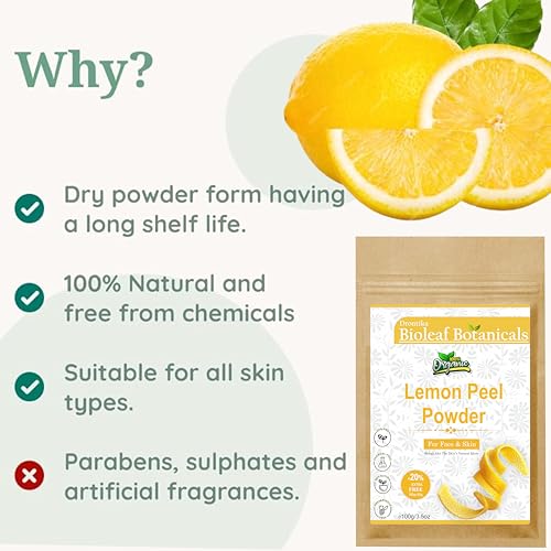 Image of Bioleaf Botanicals Lemon Peel Powder | 100% Pure & Natural | For Glowing Skin, Dandruff Control & Oil Balance | Rich in Vitamin C for Face & Hair Packs | Chemical-Free - 300g
