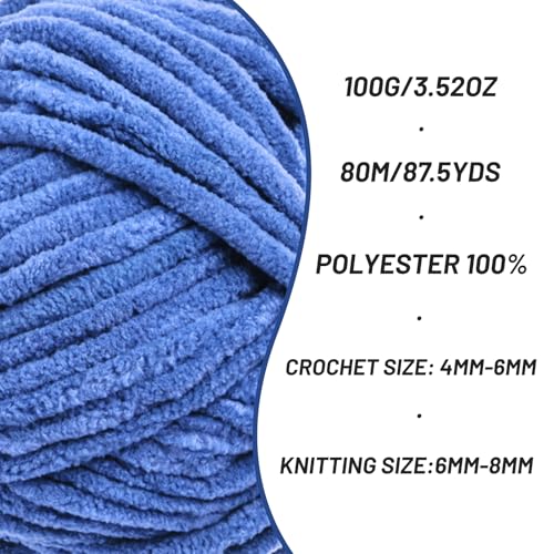 Image of 2 Pack Fluffy Chenille Yarn for Crocheting, Chunky Velvet Yarns for Crochet Amigurumi, Baby Yarn for Crocheting Soft Blanket, 174.9yds /7 oz Bulky Yarns for Crafts /Hats /Shoes /Socks (2 Azure)