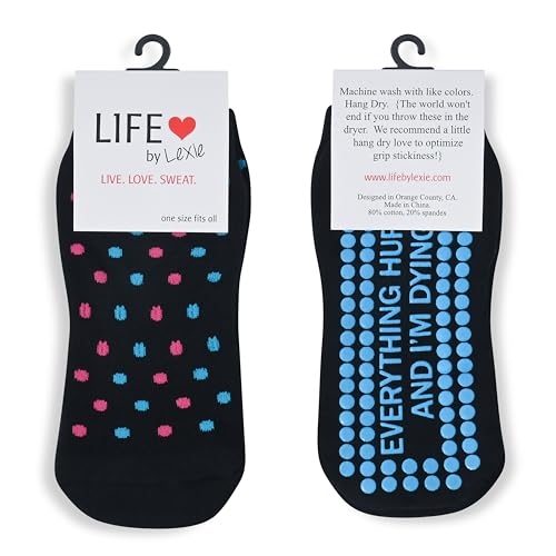Life By Lexie Everything Hurts and I'm Dying Sticky Grip Socks for Barre, Pilates, Yoga, 1 Pair, 1 Size fits most Women
