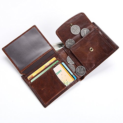 Preisvergleich Produktbild HongGXD Dreifache Brieftasche Herren Shot Brieftasche Leder Große Kapazität Rindsleder Leder Bilderrahmen Münze Geldbörse Vintage Querschnitt Reißverschluss (Color : Brown, Size : S)