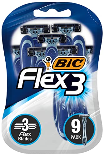 BIC RAZORS Flex3 Maquinillas Desechables Para Hombre - Paquete De 3 Packs De 3, 9 Unidad