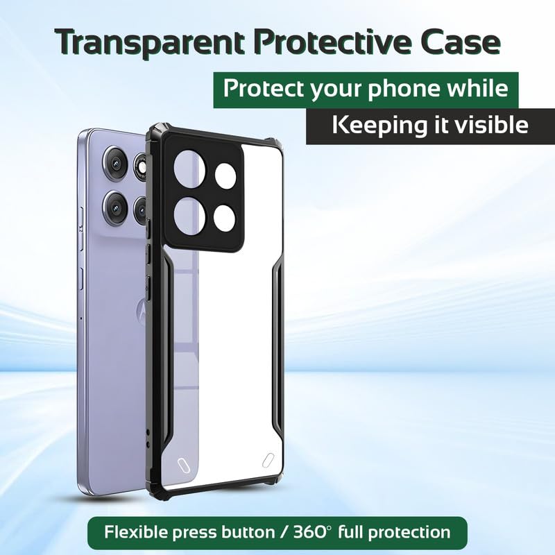 Image of AIBEX Compatible for Motorola G86 Power Mobile Back Case Cover, Crystal-Clear Shockproof Bumper with Camera Guard | 360 Hybrid Protection (TPU+PC) | Anti-Yellow, Slim Transparent - Black