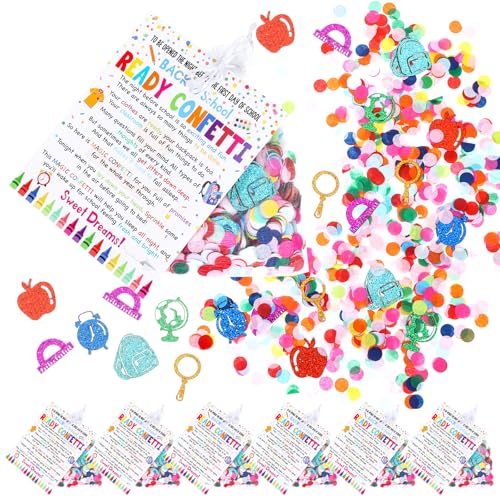 36 Sets Back to School Ready Confetti Kits Multicolor Celebration Confetti with Glitter School Shapes and Cards Organza Bags for First Day of School Party Favors Classroom Rewards Table Decorations