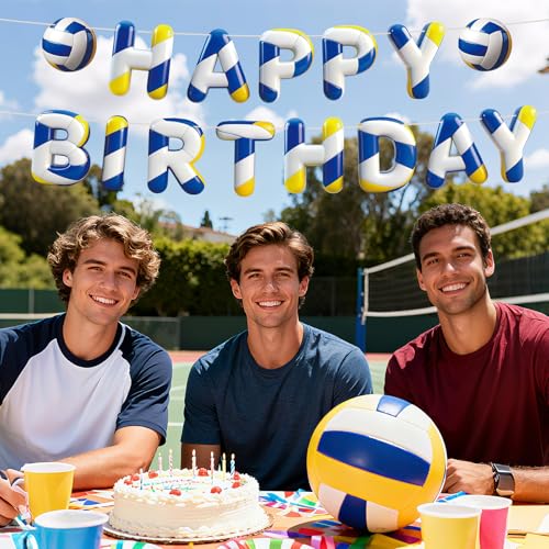 Image of Sport Birthday Banner, 3D Sport Theme Happy Birthday Banner (Volleyball) | Decoration Funny Ball Themed Party Supplies Suitable for Kids Teenagers Adults