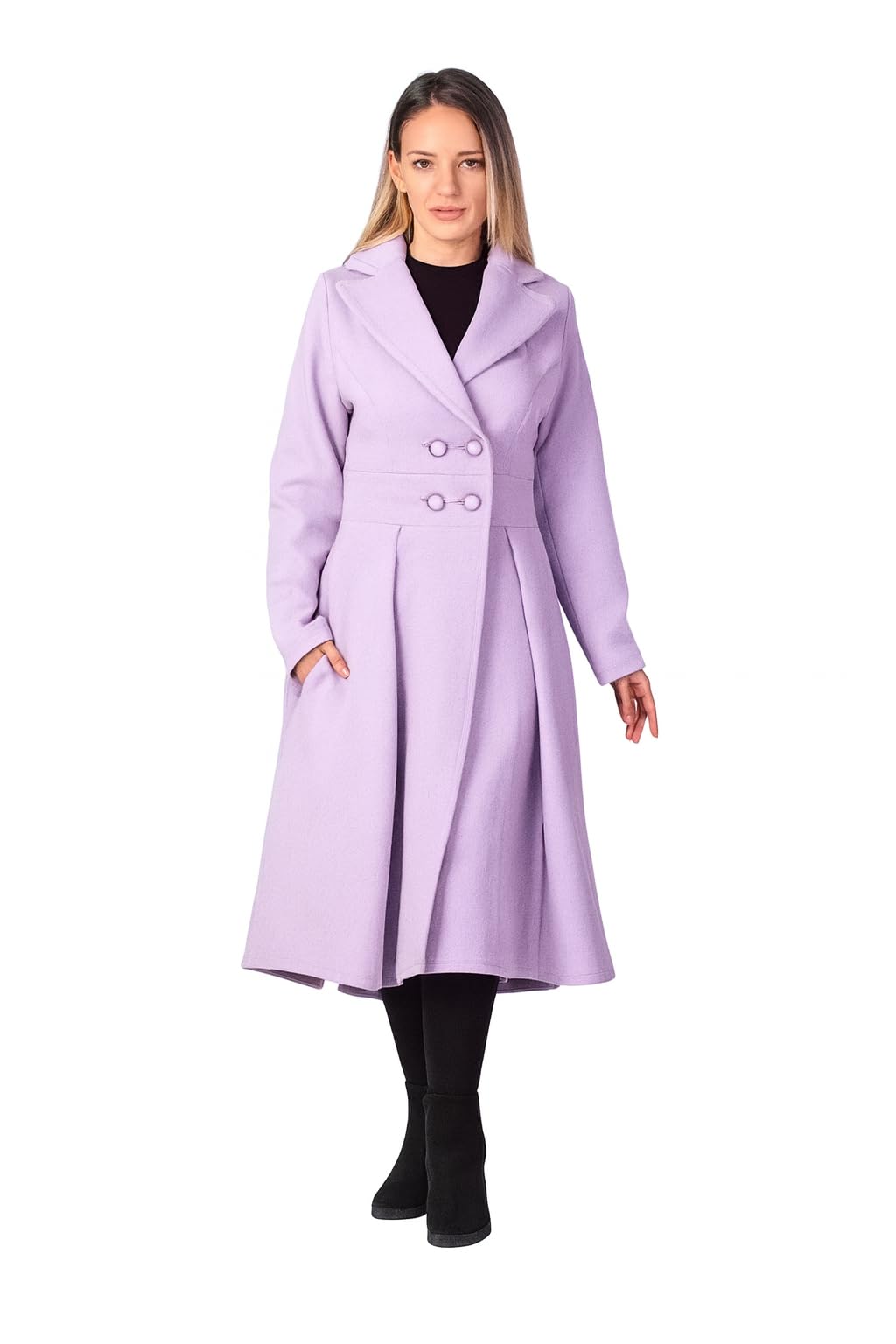 j a h a a n c h o i c e Winter Jacket for Women, Overcoat, Long Dress Coat, Full Sleeve Polyester Double Breasted Coat-Black-picture-11