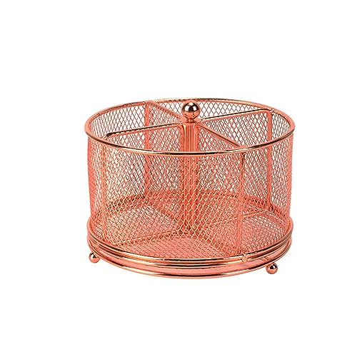 Organisateur de bureau rotatif or rose en maille à 4 compartiments pour ranger ses stylos