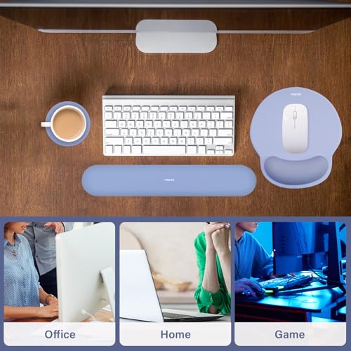 Image of MOSISO Wrist Rest Support for Mouse Pad&Keyboard Set, Circle Curved Ergonomic Mousepad&Coaster Non-Slip Base Home /Office Pain Relief&Easy Typing Pad with Soft Cloth&Silicone Lining, Stone Blue