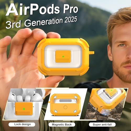 Image of RFUNGUANGO AirPods Pro 3 Case MagSafe Magnetic Automatic Lock, Yellow