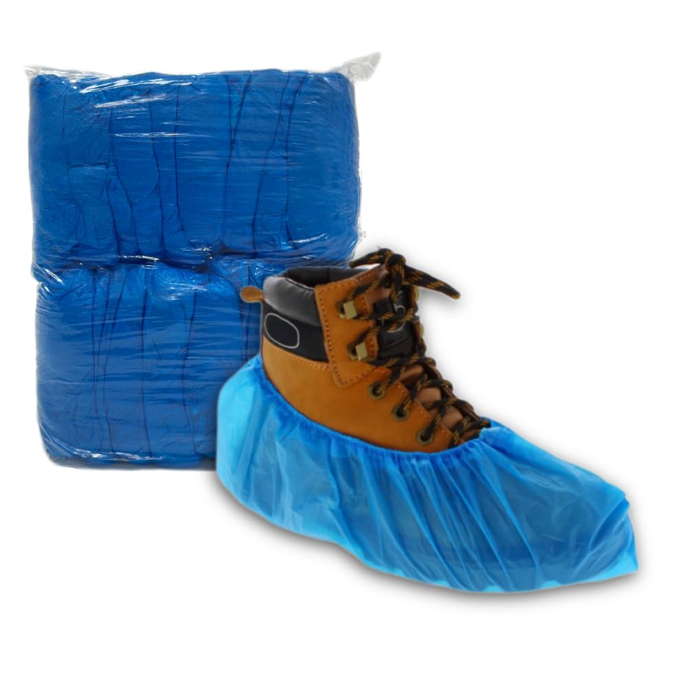 16" Blue Disposable Polythene Overshoes Pack of 100